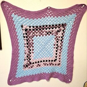 Homemade Purple and Blue colored baby Afhan blanket approximately 35" x 35"